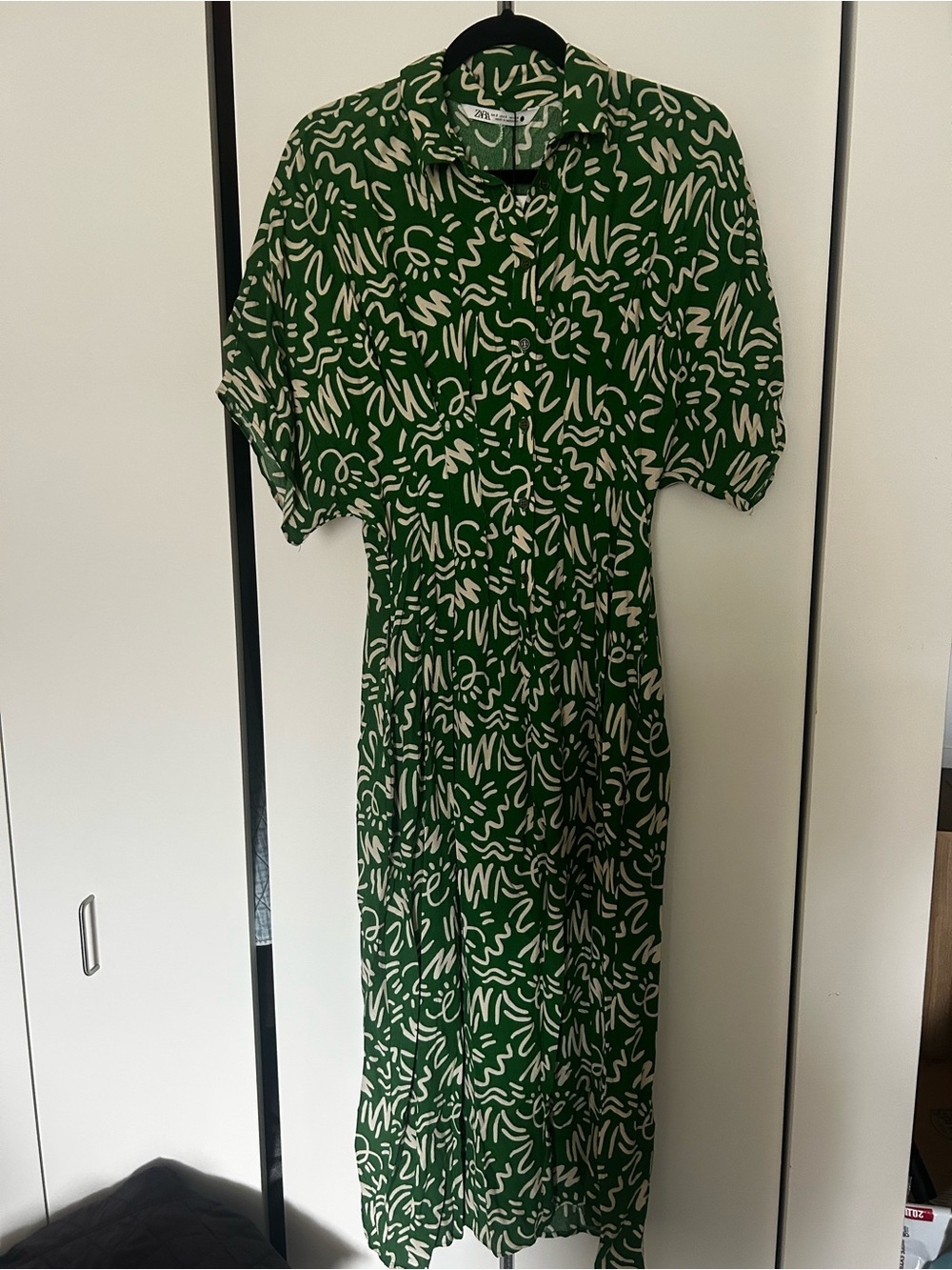 Zara Green and White Abstract Maxi Dress